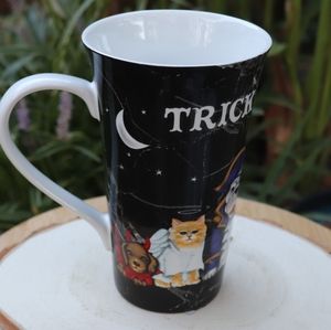 Trick or Treat tall coffee or drink cup Halloween pets cats dogs